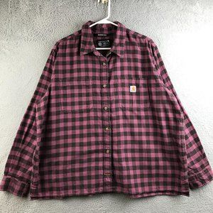 Carhartt Womens Shirt 2X Flannel Purple Check Rugged Flex thick shirt